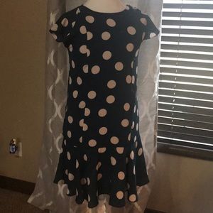 LOFT Teal and Cream Polka Dot Dress SMALL